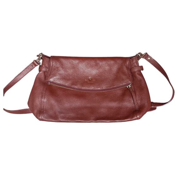 Kate Spade Burgundy Pebbled Leather Shoulder Hobo Bag Soft Slouchy - Picture 1 of 13